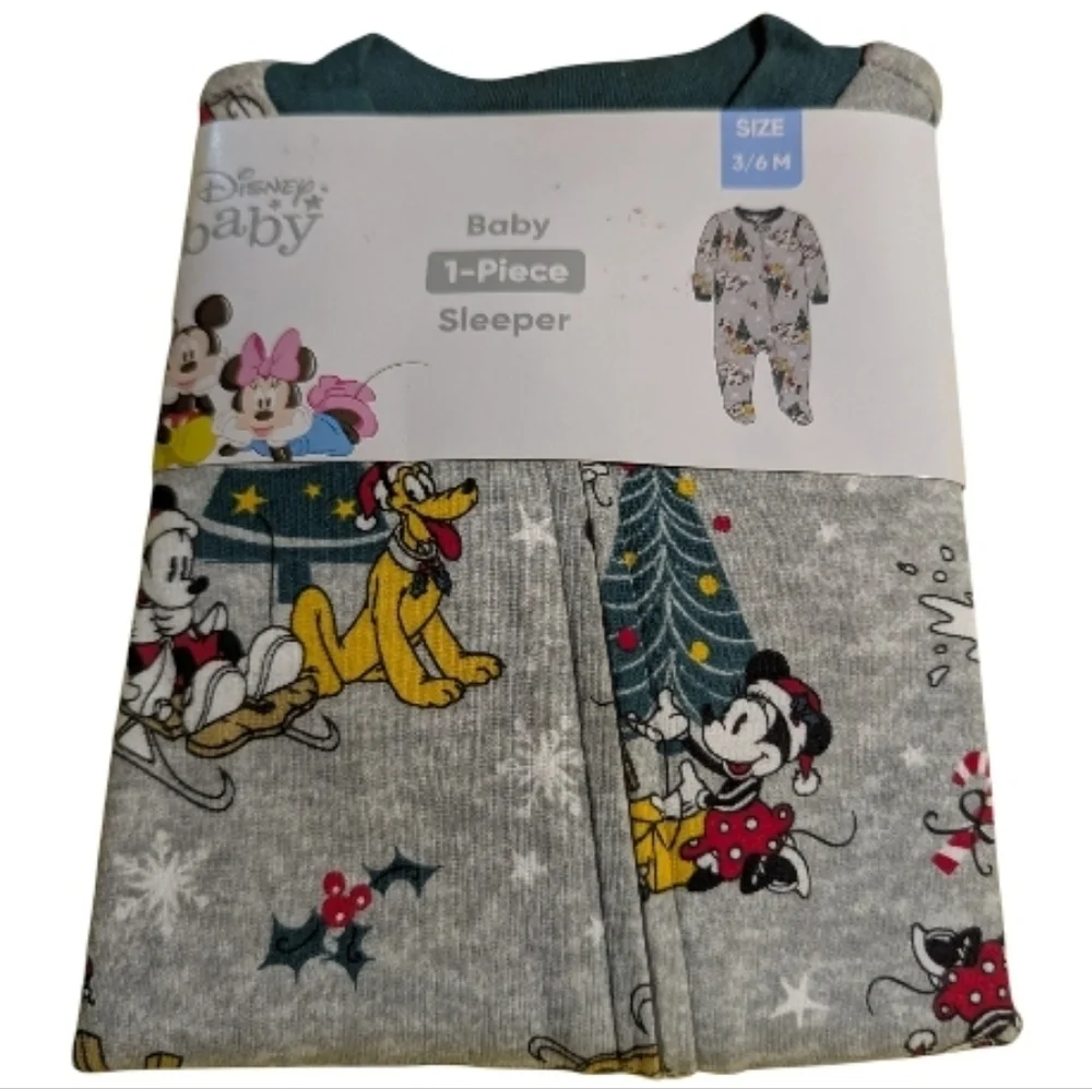 Disney Baby Sleep N Play 3-6 Month 1 Piece Mickey Gray Christmas